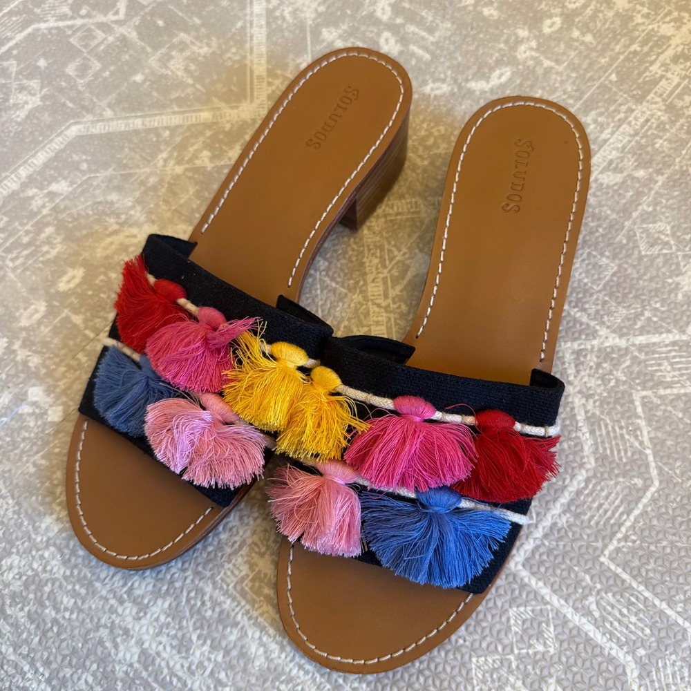 Soludos Anthropologie Tassel Slide Sandals Womens‎ 10 Colorful Boho Block Mules